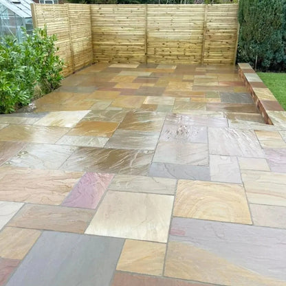 Elite Buff Indian 22mm Sandstone Paving Slabs - Riven - Patio Kit