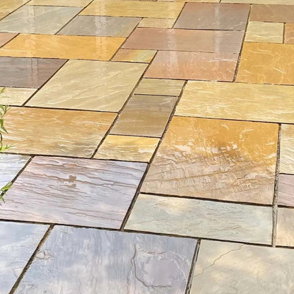 Elite Buff Indian 22mm Sandstone Paving Slabs - Riven - Patio Kit