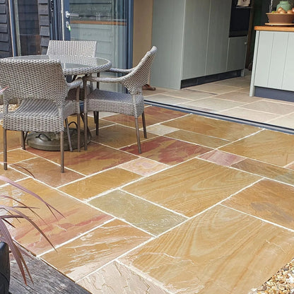 Elite Buff Indian 22mm Sandstone Paving Slabs - Riven - Patio Kit