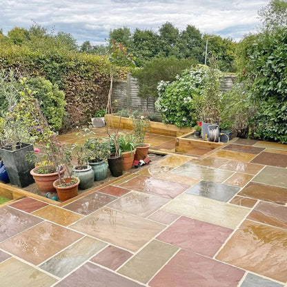 Elite Buff Indian 22mm Sandstone Paving Slabs - Riven - Patio Kit