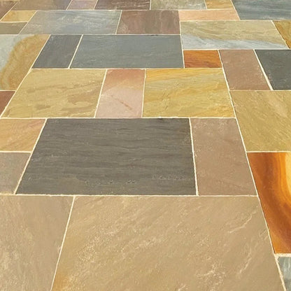 Elite Buff Indian 22mm Sandstone Paving Slabs - Riven - Patio Kit