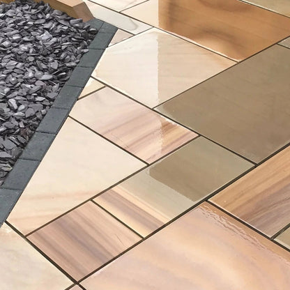 Elite Buff Indian 20mm Sandstone Paving Slabs - Sawn & Honed - Patio Kit