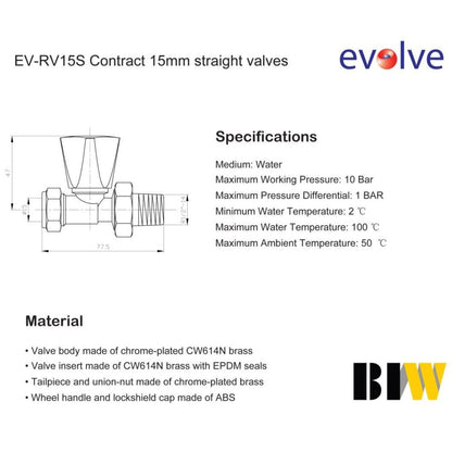 Evolve 15 mm Straight Wheel Head Valve - JJ Building Materials