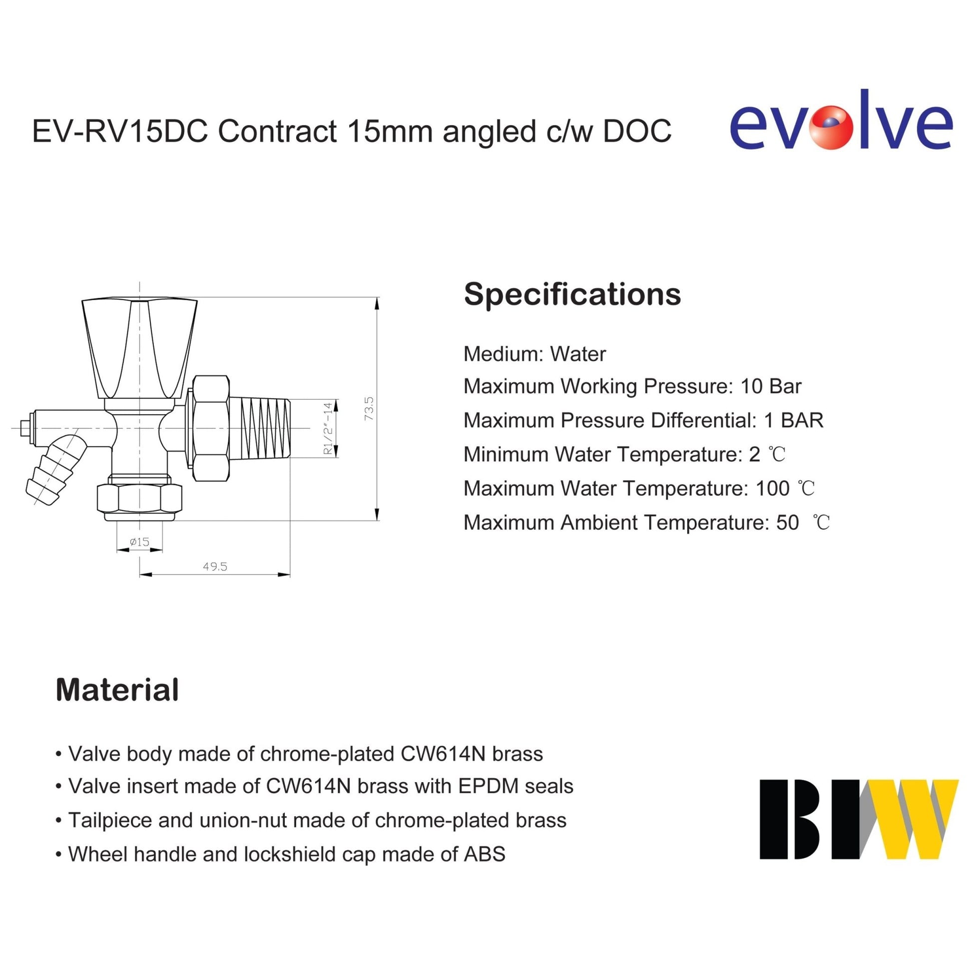 Evolve 15mm Angled Wheel Head c/w Drain Off - JJ Building Materials