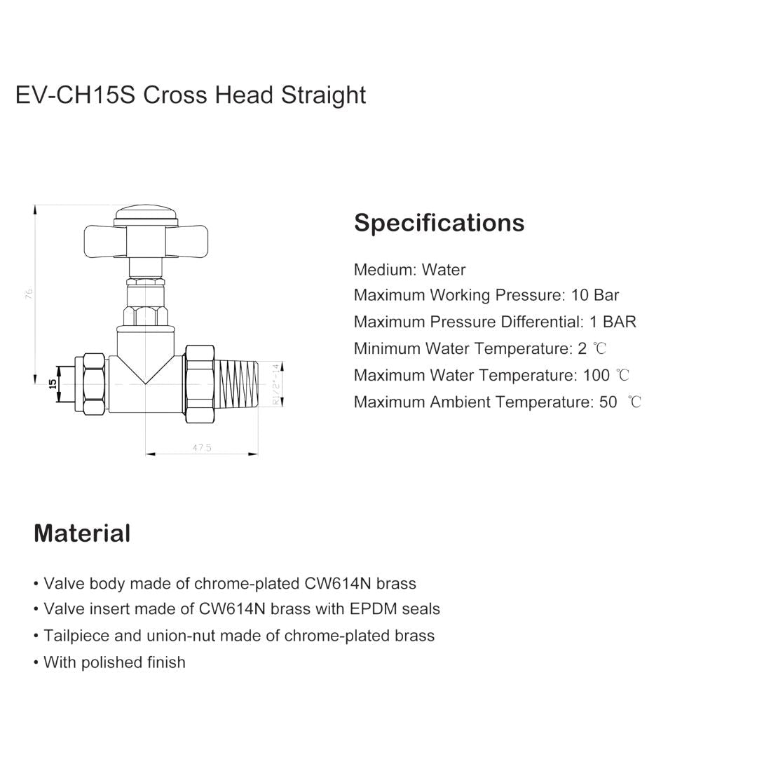 Evolve Cross Head 15mm Chrome Straight Wheel Head - JJ Building Materials