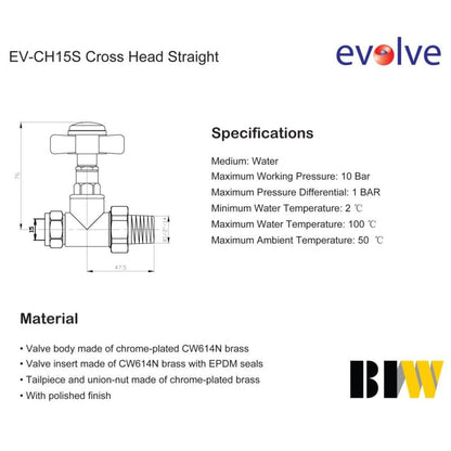 Evolve Cross Head 15mm Chrome Straight Wheel Head - JJ Building Materials