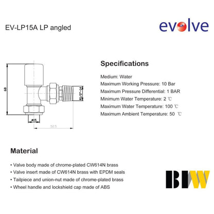 Evolve LP 15mm Chrome Angled Wheel Head Valve - JJ Building Materials