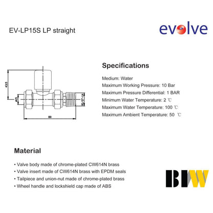 Evolve LP 15mm Chrome Straight Wheel Head Valve - JJ Building Materials
