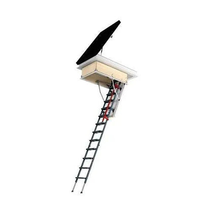 Fakro DRL + LML 600x1200mm Flat Roof Access Door and Metal Loft Ladder - JJ Building Materials
