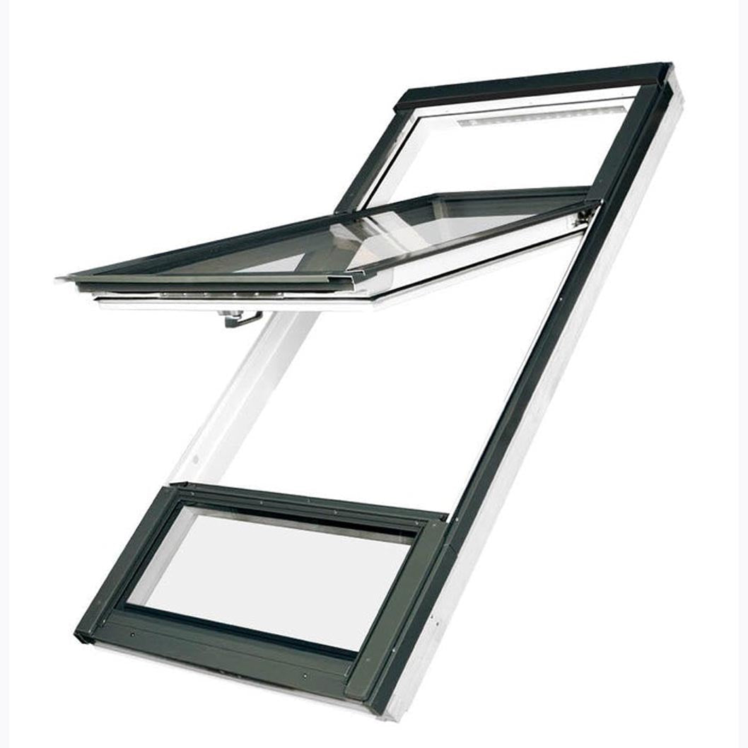 Fakro FDY-V/U P2 White PU Coated Pine Raised Axis Dual Roof Window - JJ Building Materials