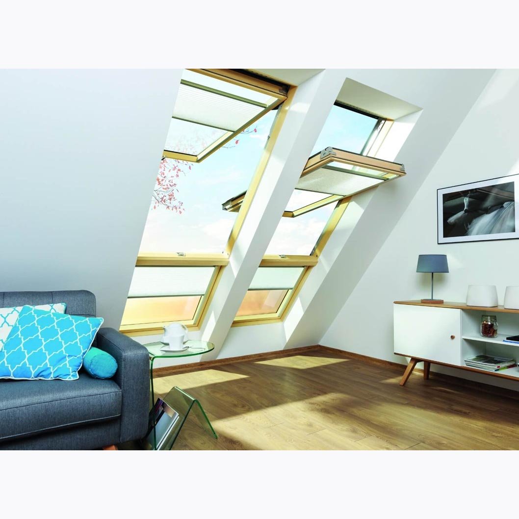 Fakro FPP-V Natural Pine PreSelect MAX Top Hung and Centre Pivot Double Glazed Roof Window - JJ Building Materials