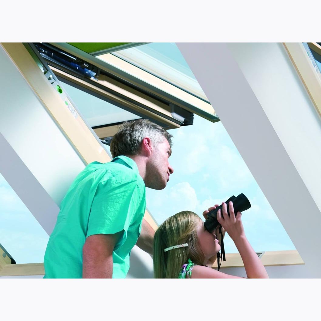 Fakro FPP-V Natural Pine PreSelect MAX Top Hung and Centre Pivot Double Glazed Roof Window - JJ Building Materials