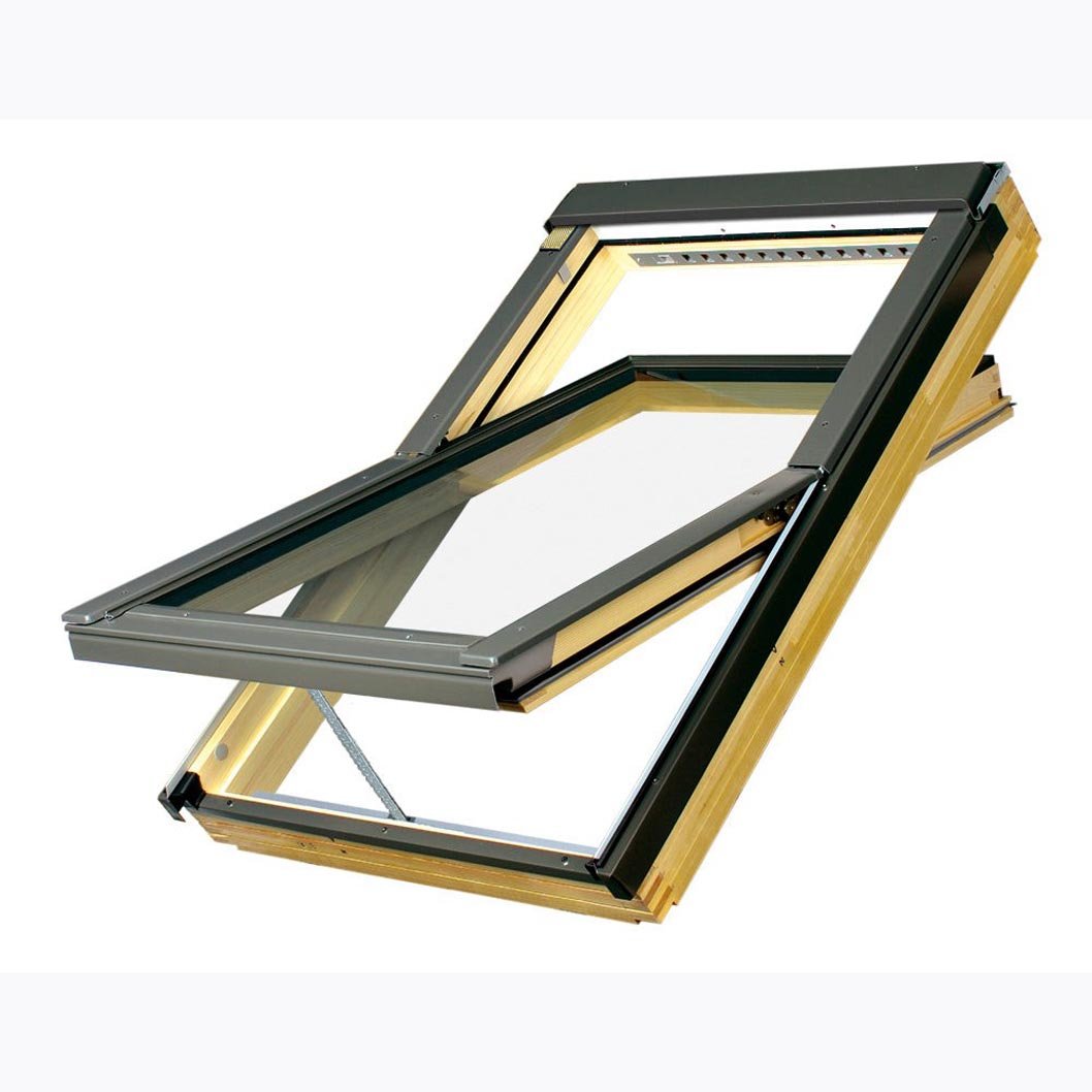 Fakro FTP-V P5 Natural Pine Z-Wave Electrically Operated Centre Pivot Roof Window - JJ Building Materials