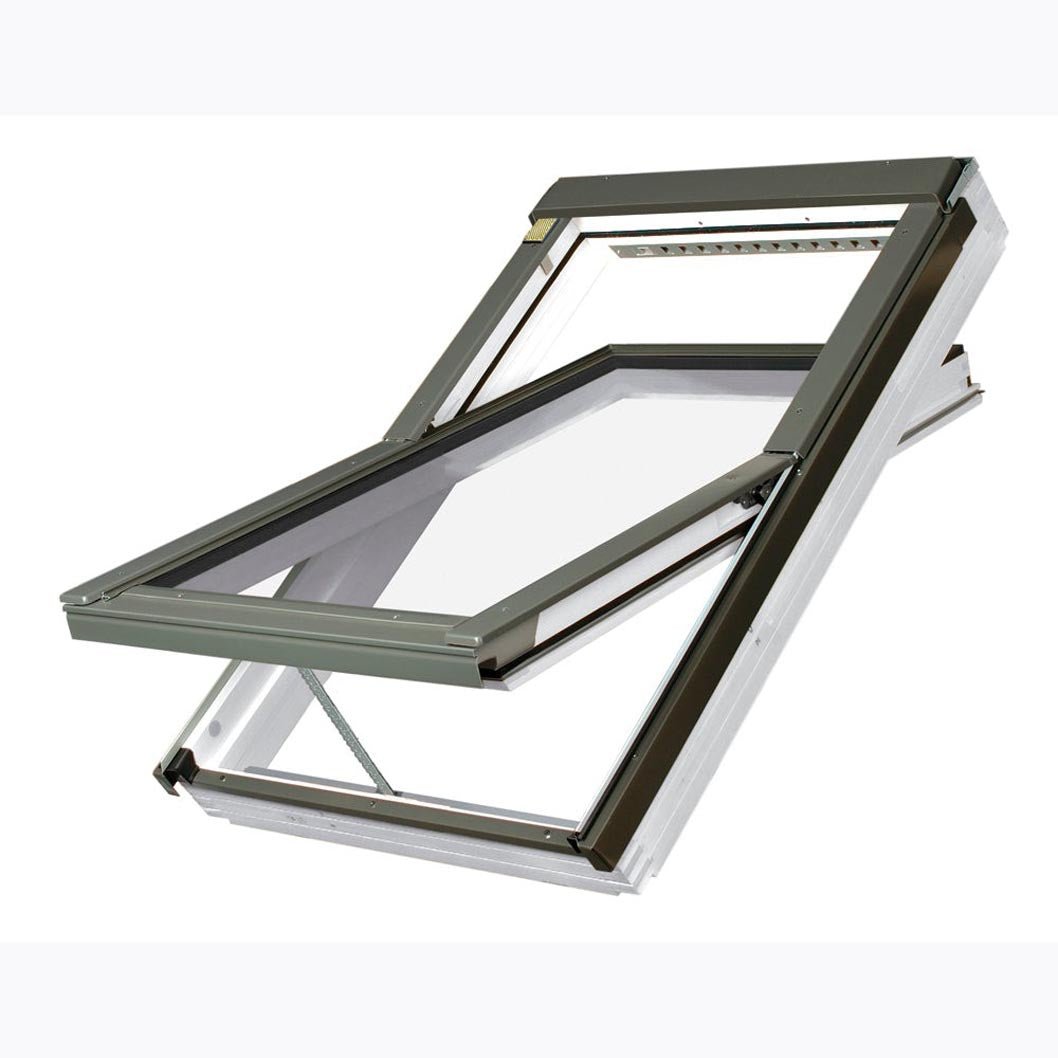 Fakro FTU-V P2 Z-Wave White PU Coated Pine Centre Pivot Z-Wave Electric Roof Window - JJ Building Materials