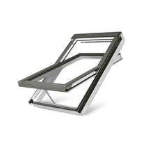 Fakro FTW-V P5 Z-Wave Electric Triple Glazed White Acrylic Centre Pivot Pitched Roof Window - JJ Building Materials