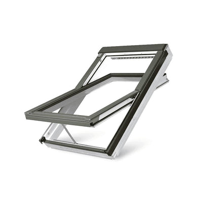 Fakro FTW-V P5 Z-Wave Electric Triple Glazed White Acrylic Centre Pivot Pitched Roof Window - JJ Building Materials