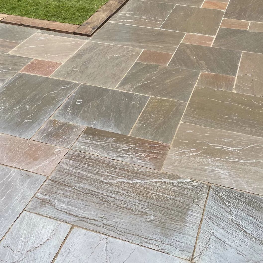 Fall Brown Indian 22mm Sandstone Paving Slabs - Riven - Patio Kit - JJ Building Materials