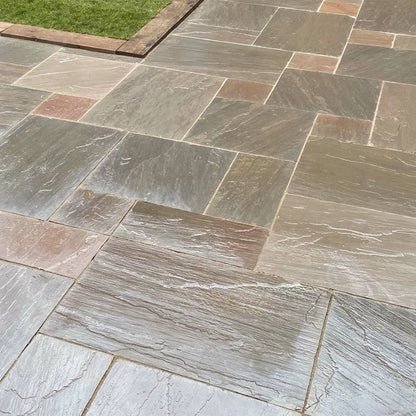 Fall Brown Indian 22mm Sandstone Paving Slabs - Riven - Patio Kit - JJ Building Materials