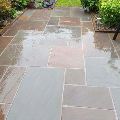 Fall Brown Indian 22mm Sandstone Paving Slabs - Riven - Patio Kit - JJ Building Materials