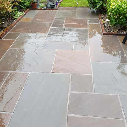 Fall Brown Indian 22mm Sandstone Paving Slabs - Riven - Patio Kit