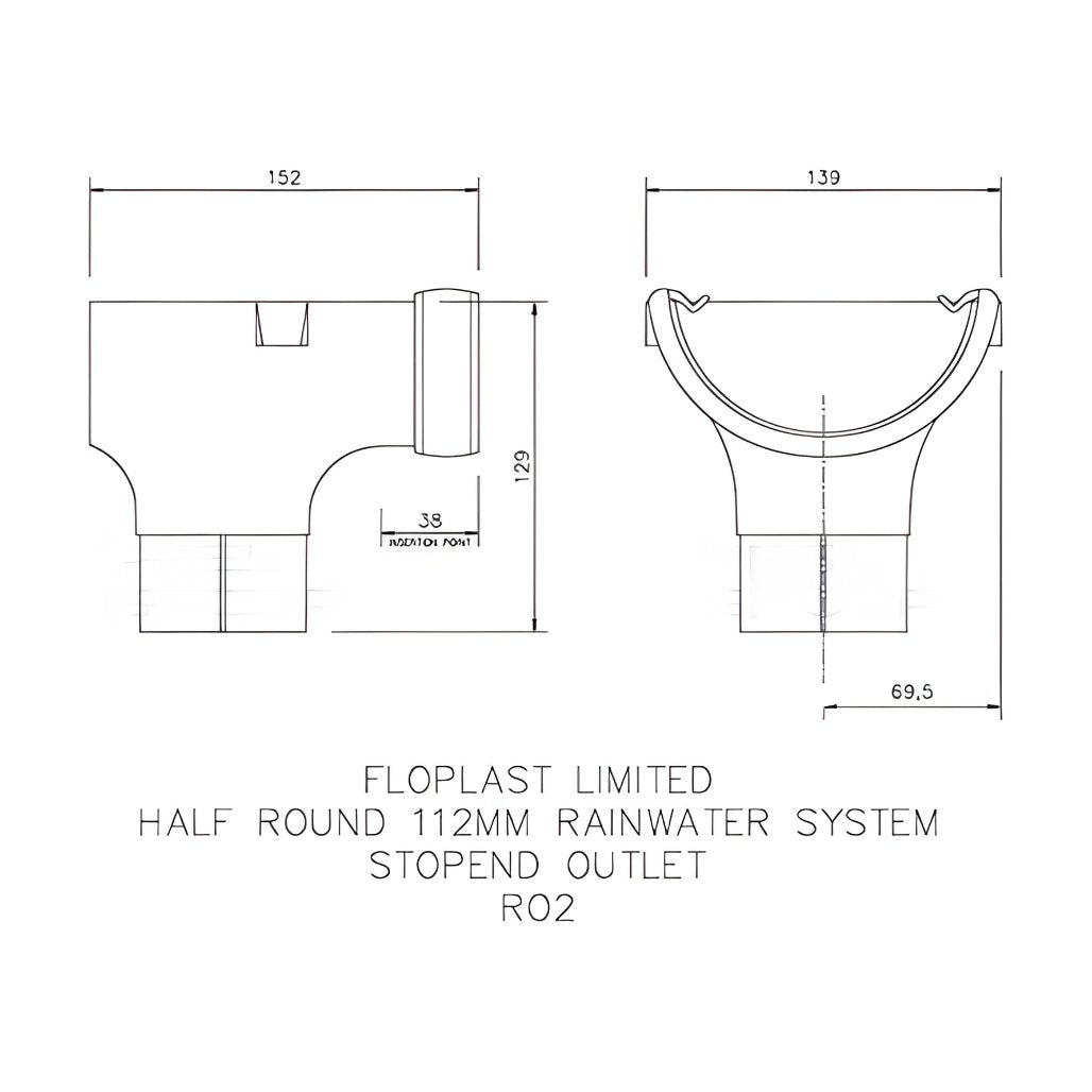 Floplast Half Round Gutter 112mm Stop End Outlet - JJ Building Materials