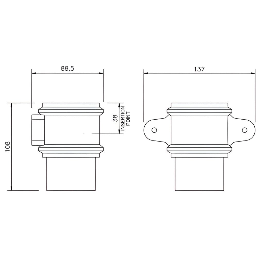 Floplast Pipe Square Socket 65mm With Fixing Lugs - JJ Building Materials