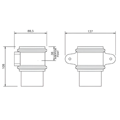 Floplast Pipe Square Socket 65mm With Fixing Lugs - JJ Building Materials