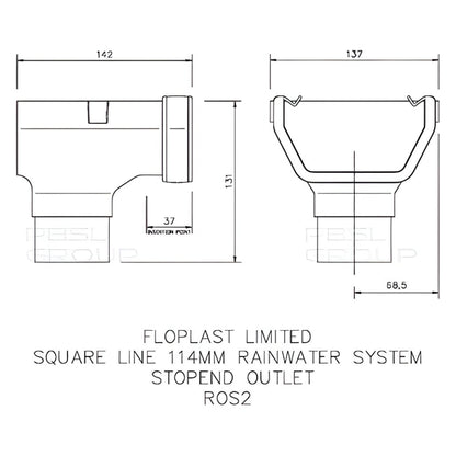 Floplast Square 114mm Stop End Outlet For Gutter - JJ Building Materials