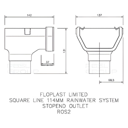 Floplast Square 114mm Stop End Outlet For Gutter