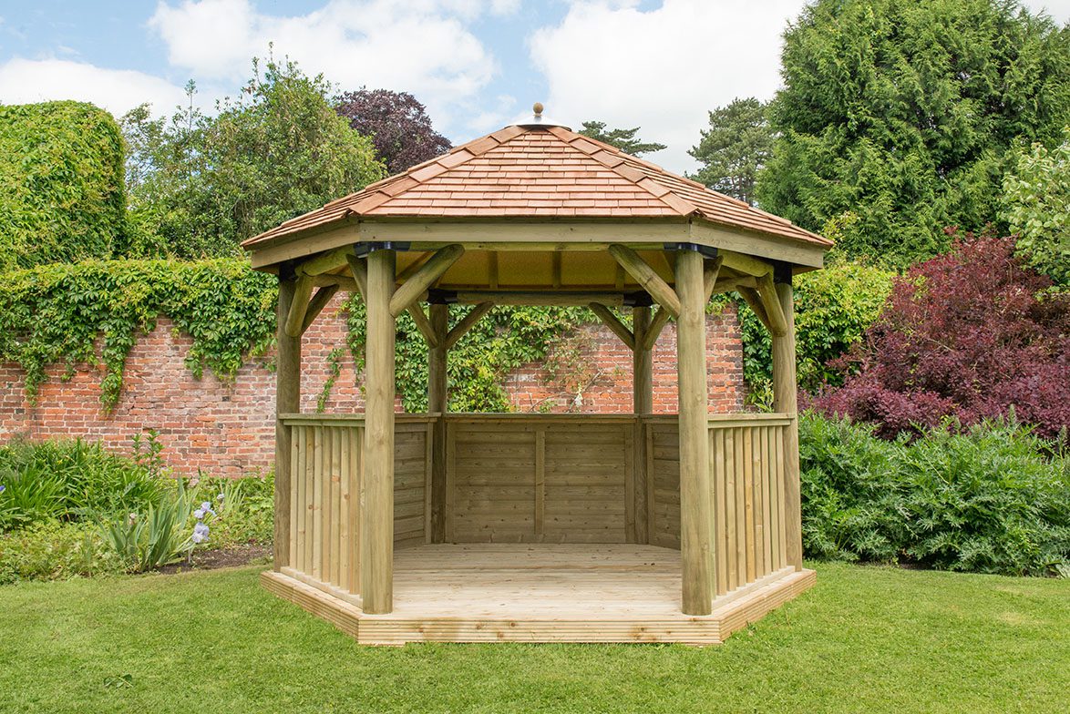 Forest 3.6m Hexagonal Wooden Garden Gazebo with Cedar Roof - JJ Building Materials