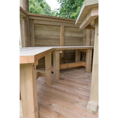 Forest 3m Hexagonal Wooden Garden Gazebo with Timber Roof - Furnished with Table, Benches and Cushions - JJ Building Materials