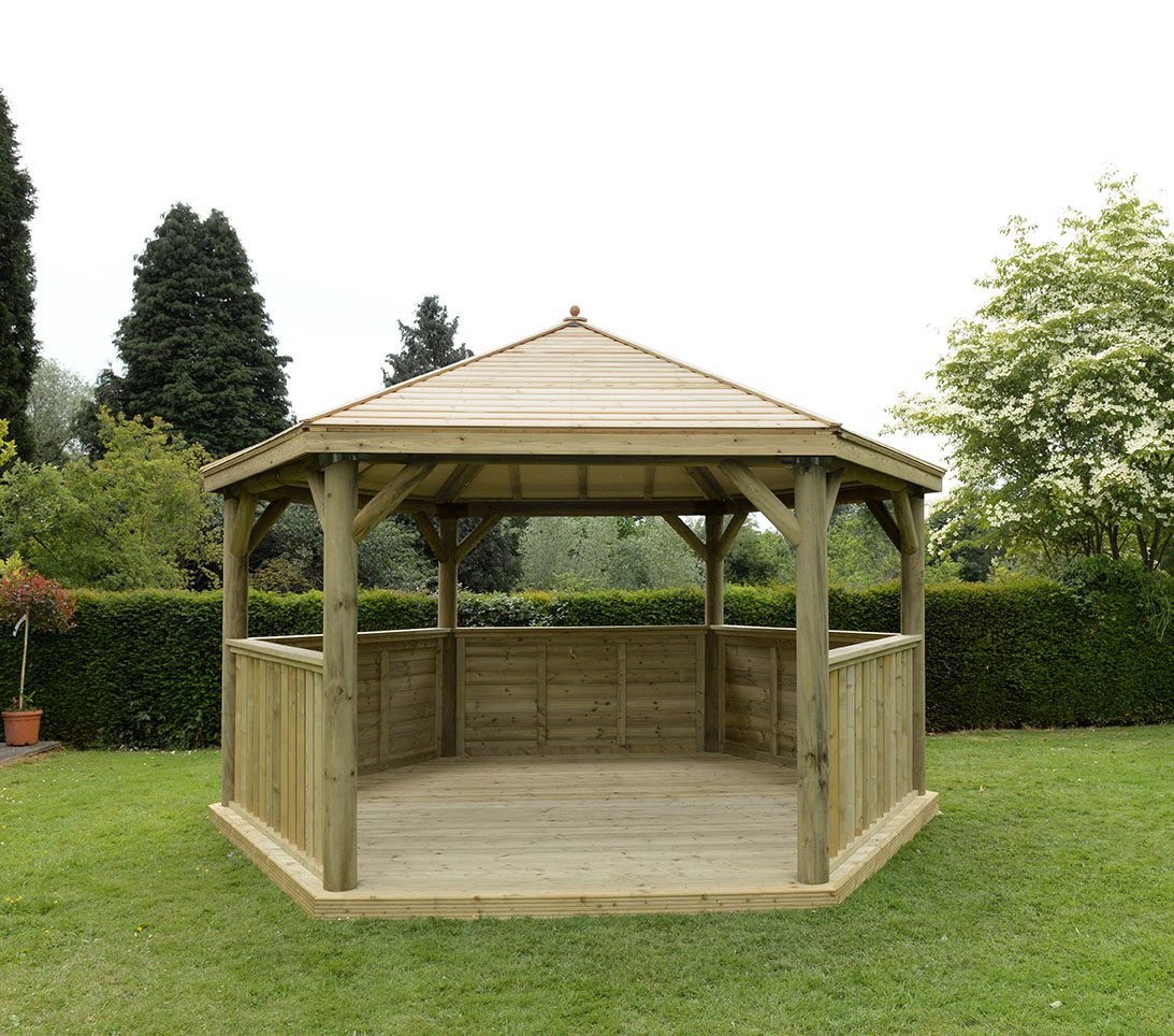 Forest 4.7m Hexagonal Wooden Garden Gazebo with Timber Roof - JJ Building Materials