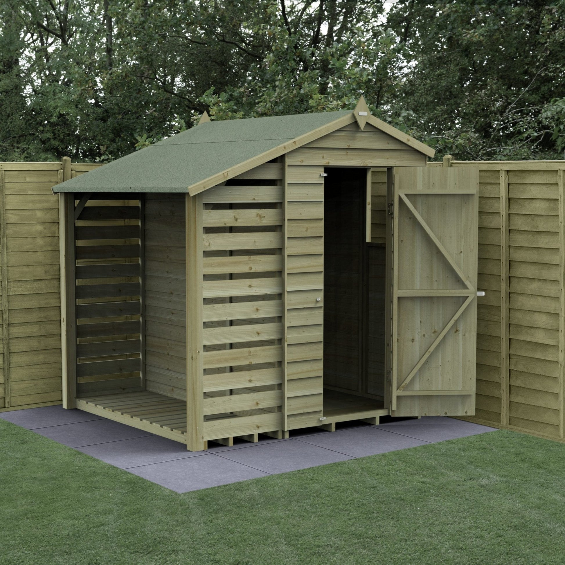 Forest 4LIFE Apex Shed 4x6 - Single Door - 1 Window - With Lean-To - JJ Building Materials