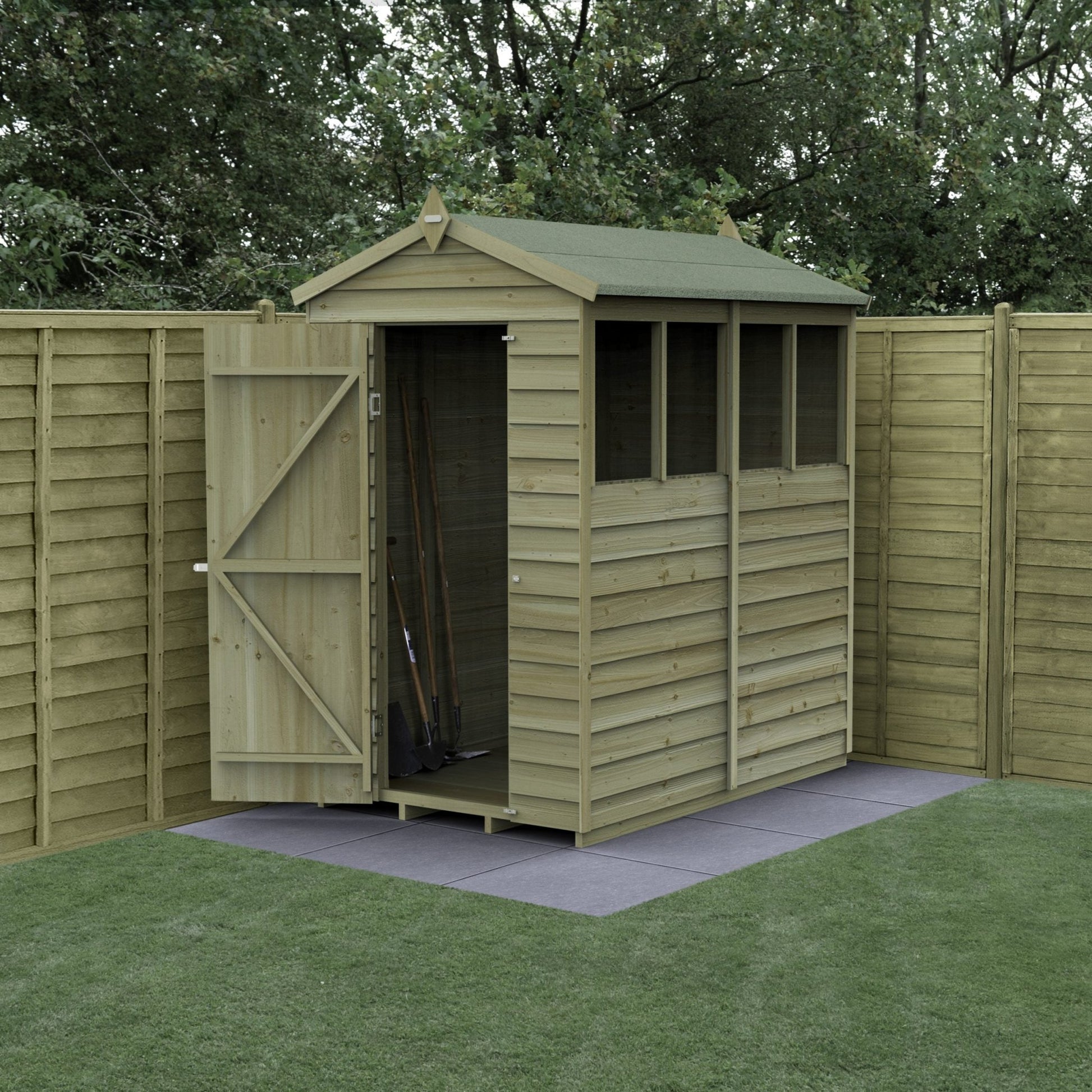 Forest 4LIFE Apex Shed 4x6 - Single Door - 4 Windows - JJ Building Materials
