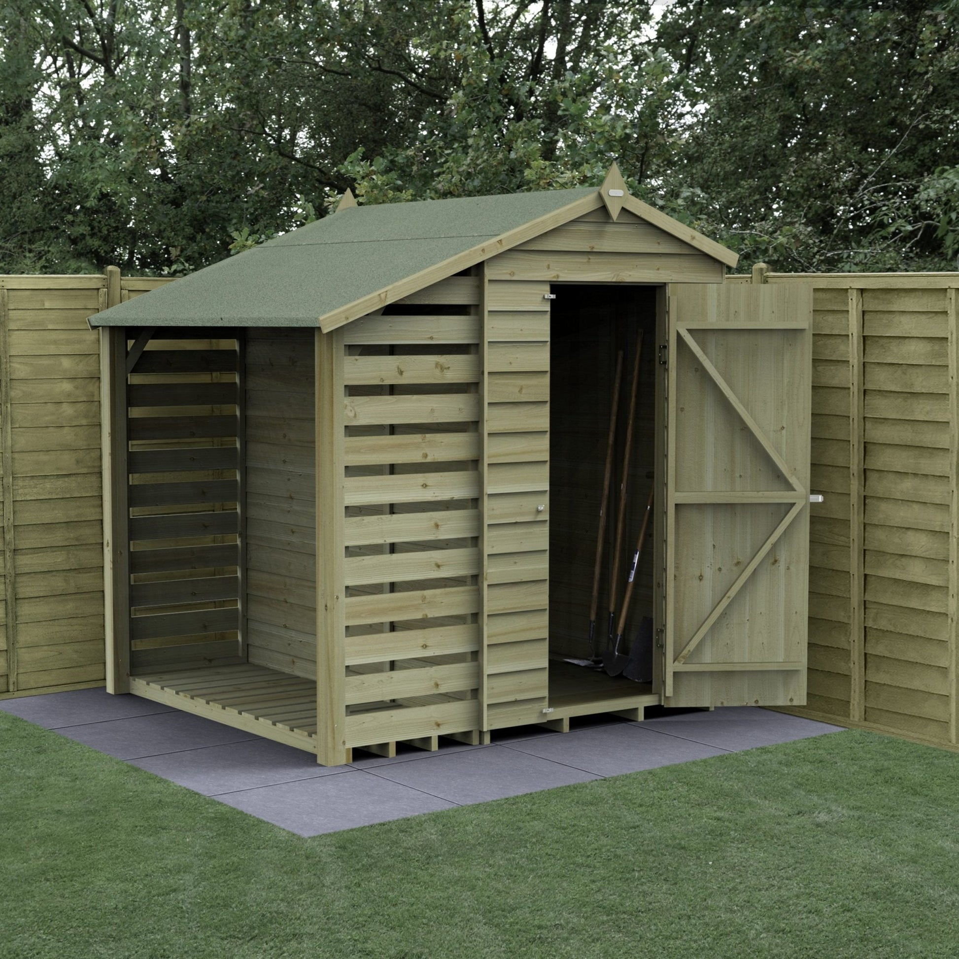 Forest 4LIFE Apex Shed 4x6 - Single Door - No Windows - With Lean-To - JJ Building Materials