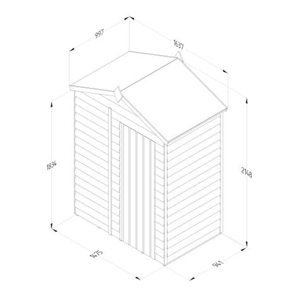 Forest 4LIFE Apex Shed 5x3 - Single Door - No Window - JJ Building Materials