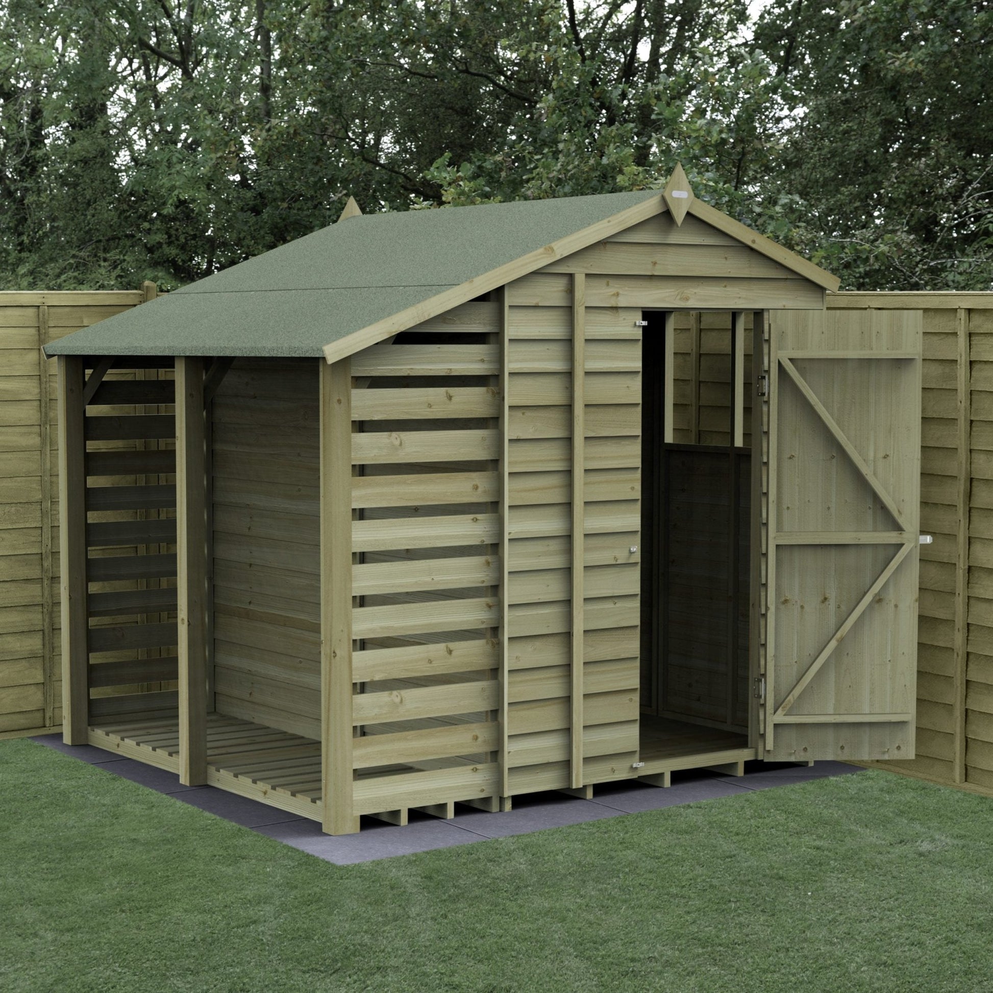 Forest 4LIFE Apex Shed 5x7 - Single Door - 2 Windows - With Lean-To - JJ Building Materials