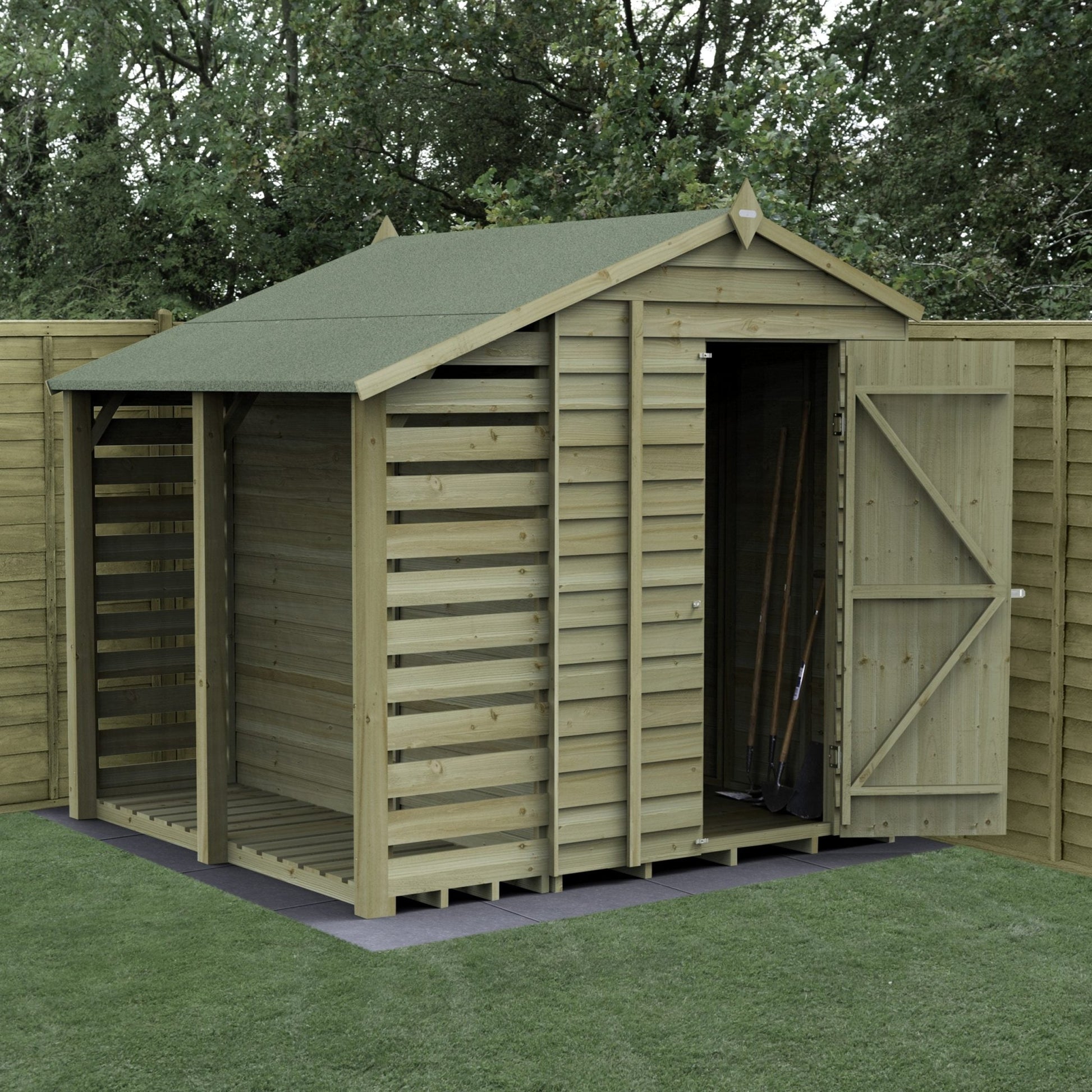 Forest 4LIFE Apex Shed 5x7 - Single Door - No Windows - With Lean-To - JJ Building Materials