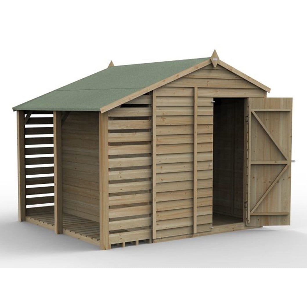 Forest 4LIFE Apex Shed 6x8 - Double Door - 2 Windows - With Lean-To - JJ Building Materials