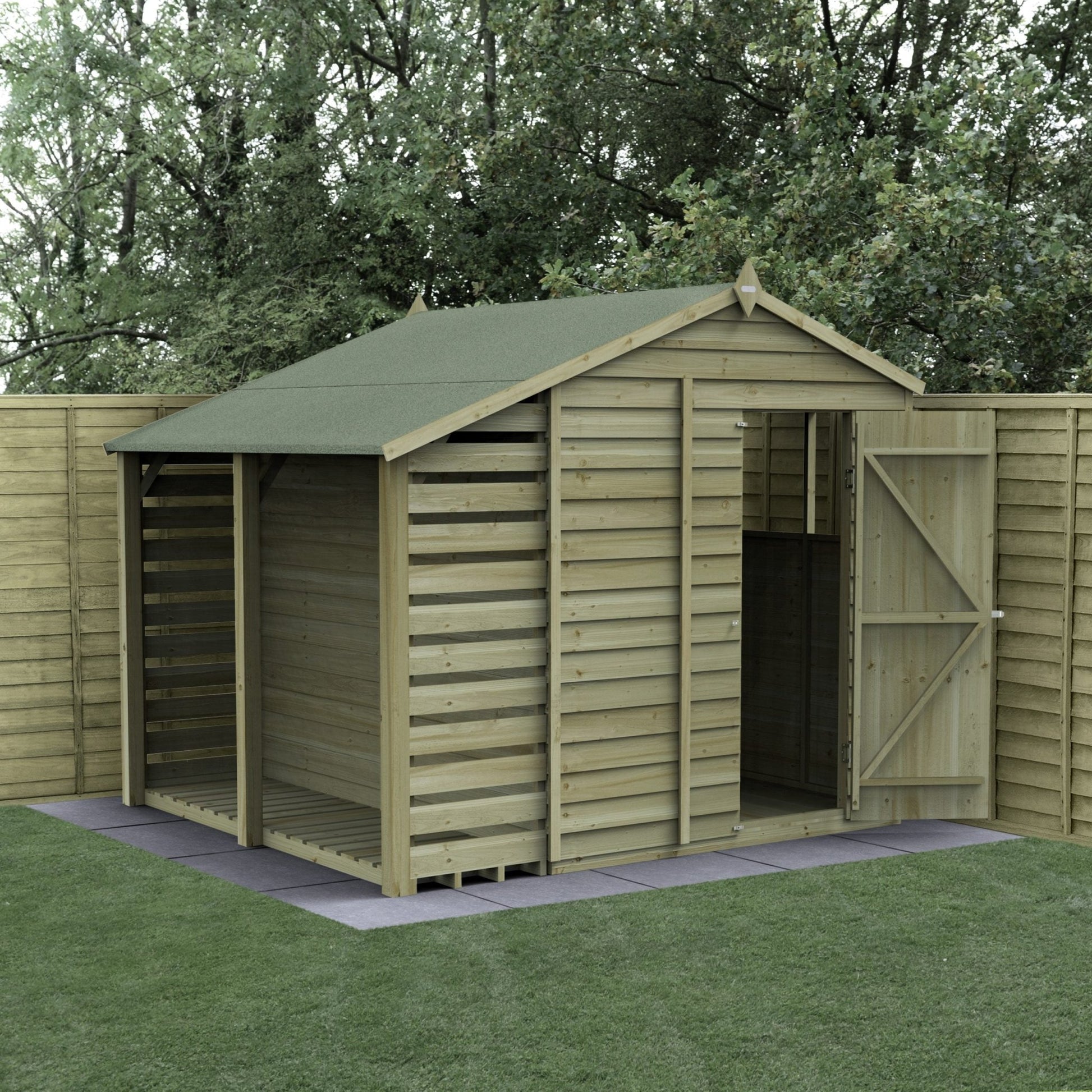 Forest 4LIFE Apex Shed 6x8 - Single Door - 2 Windows - With Lean-To - JJ Building Materials