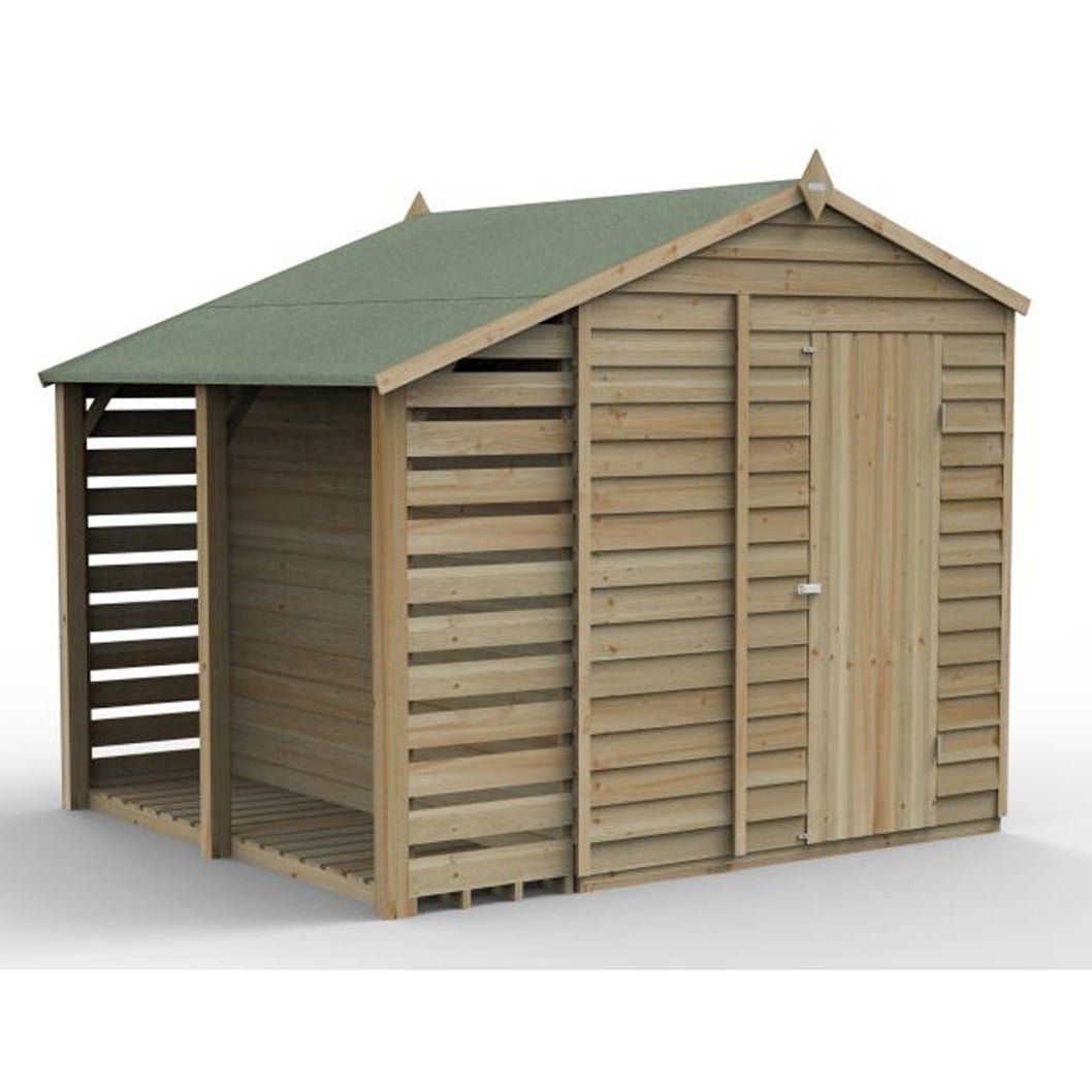Forest 4LIFE Apex Shed 6x8 - Single Door - No Windows - With Lean-To - JJ Building Materials