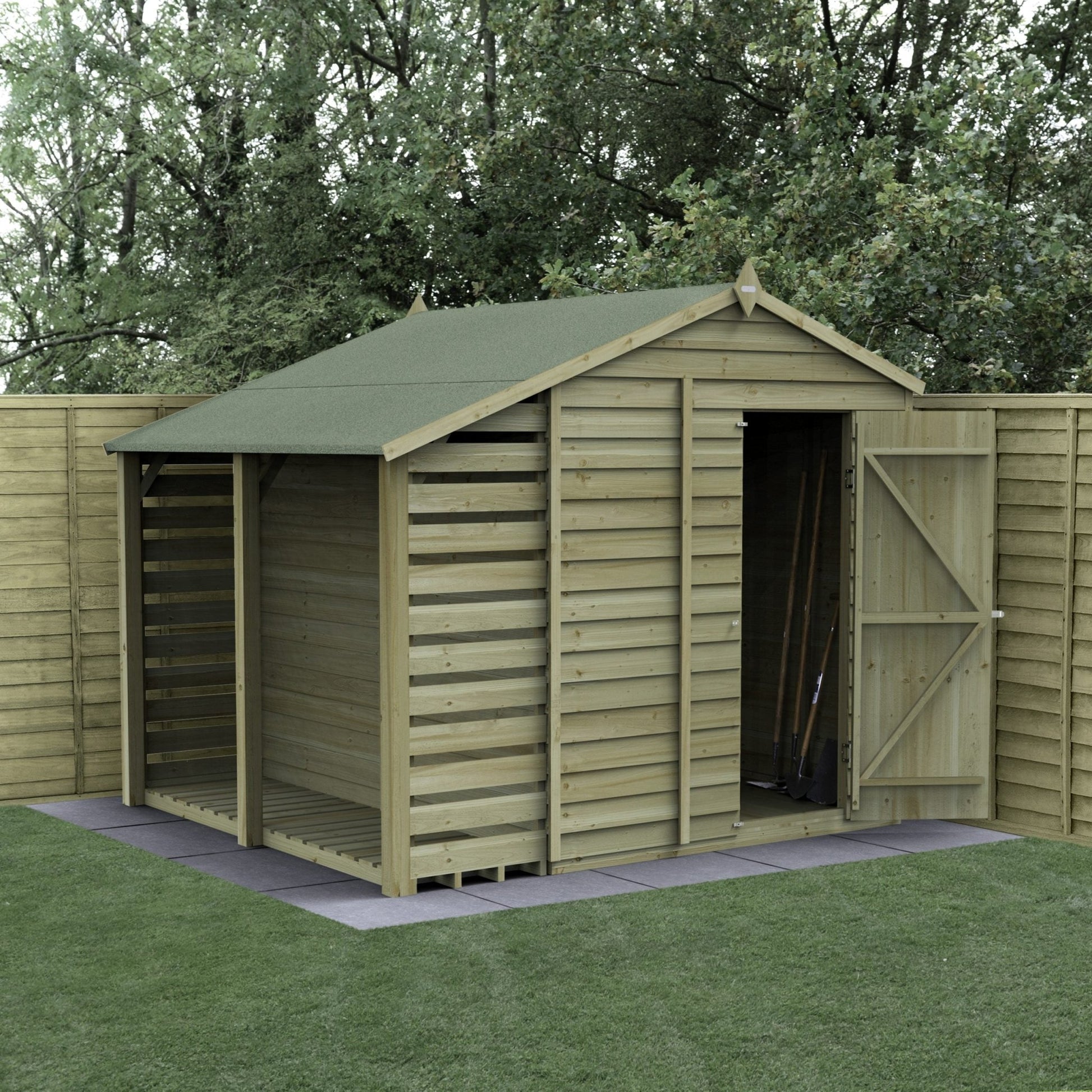 Forest 4LIFE Apex Shed 6x8 - Single Door - No Windows - With Lean-To - JJ Building Materials