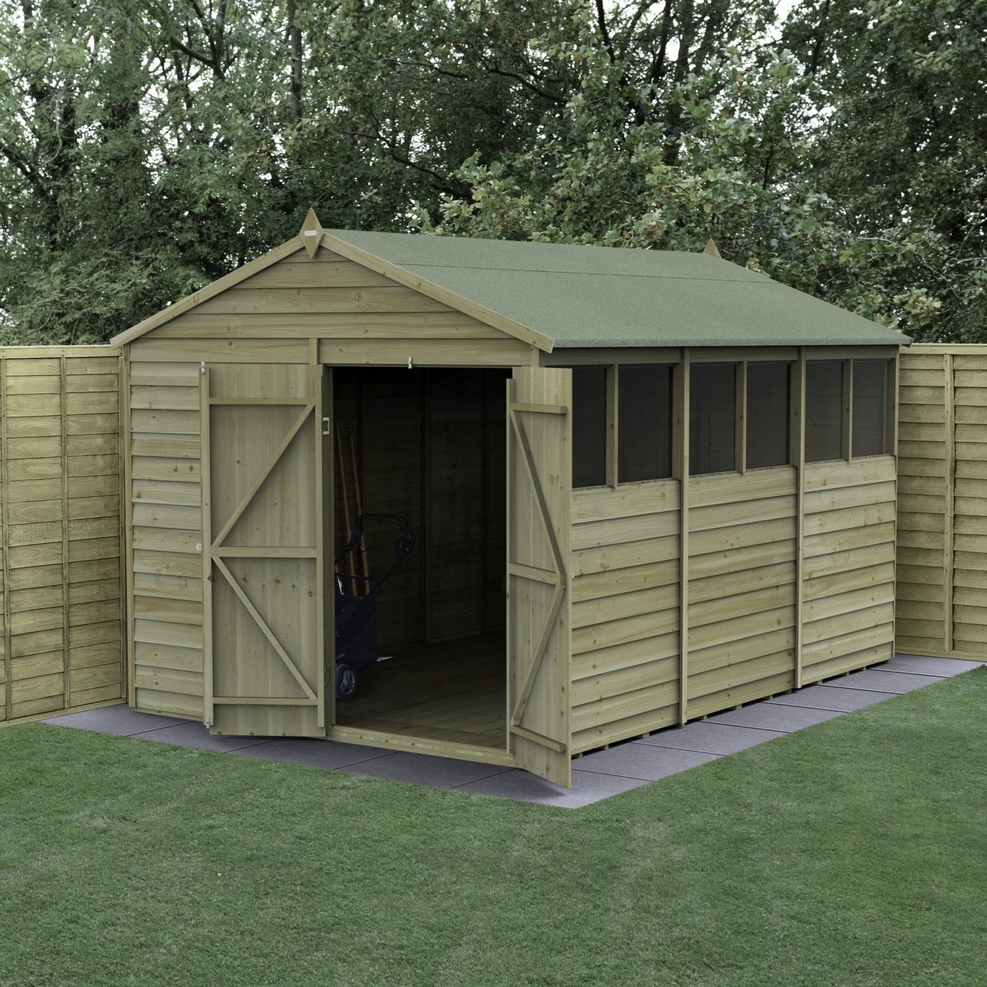 Forest 4LIFE Apex Shed 8x12 - Double Door - 6 Window - JJ Building Materials