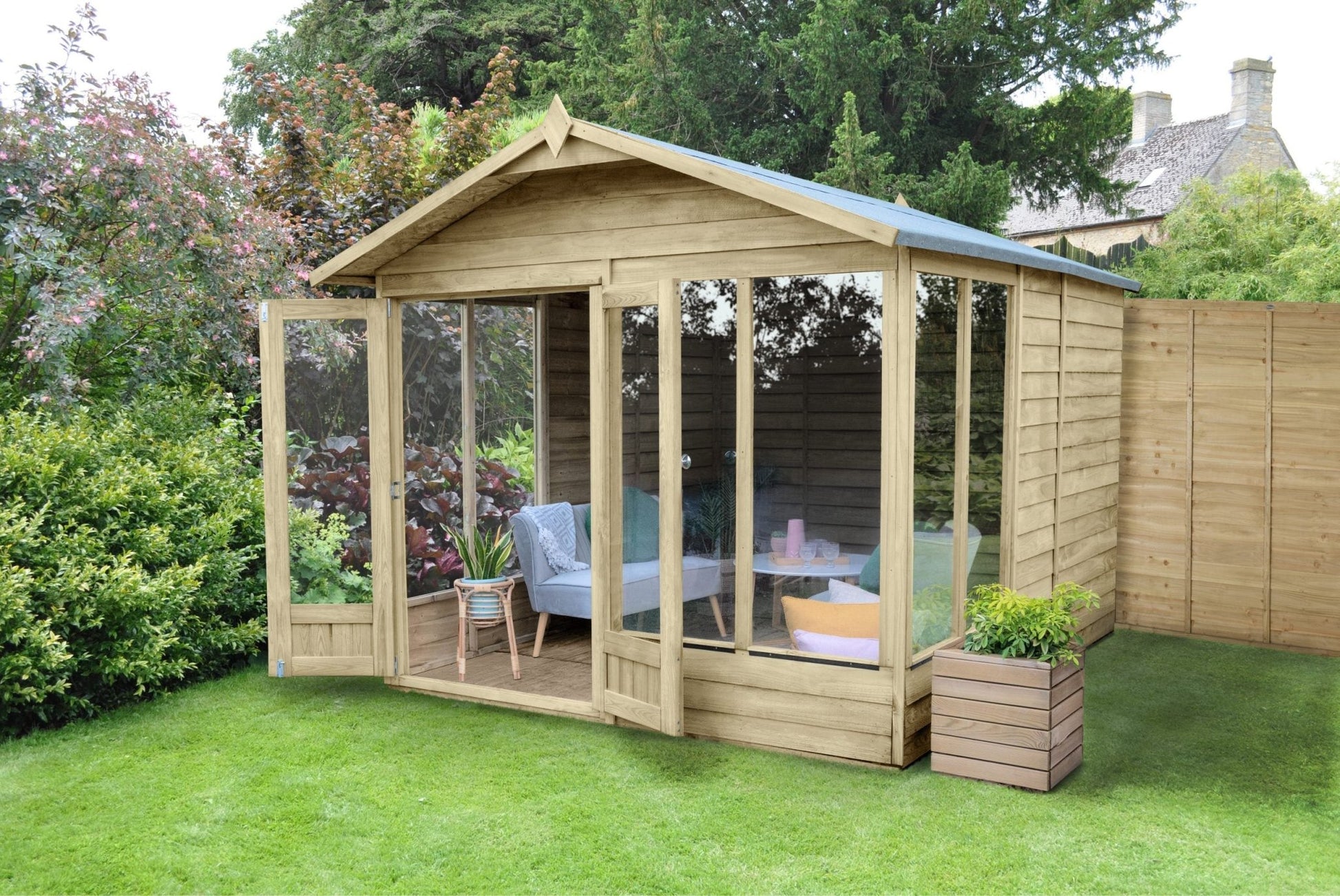 Forest 4LIFE Apex Summerhouse 8×10 – Double Door – 6 Window - JJ Building Materials