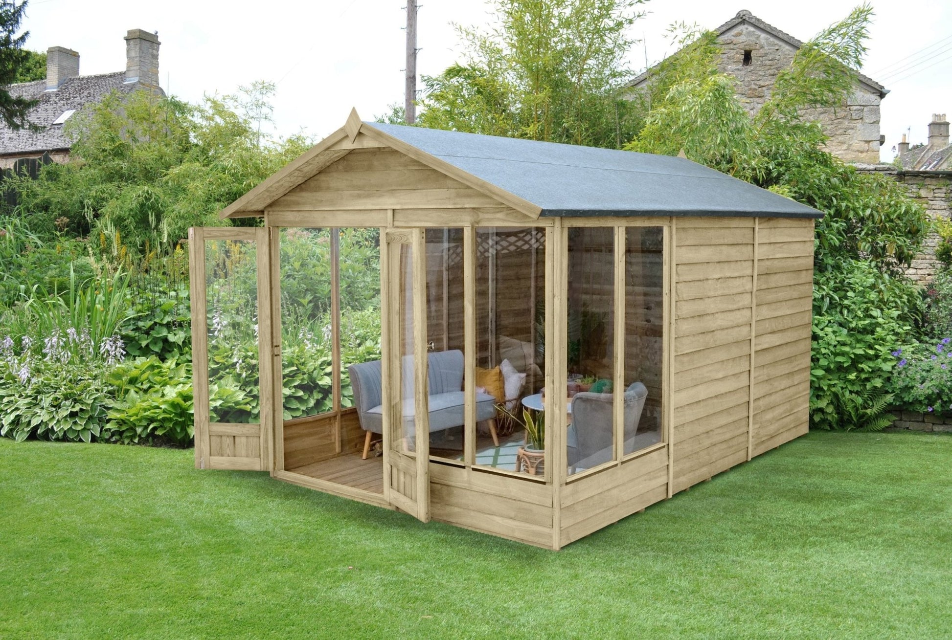 Forest 4LIFE Apex Summerhouse 8×12 – Double Door – 6 Window - JJ Building Materials