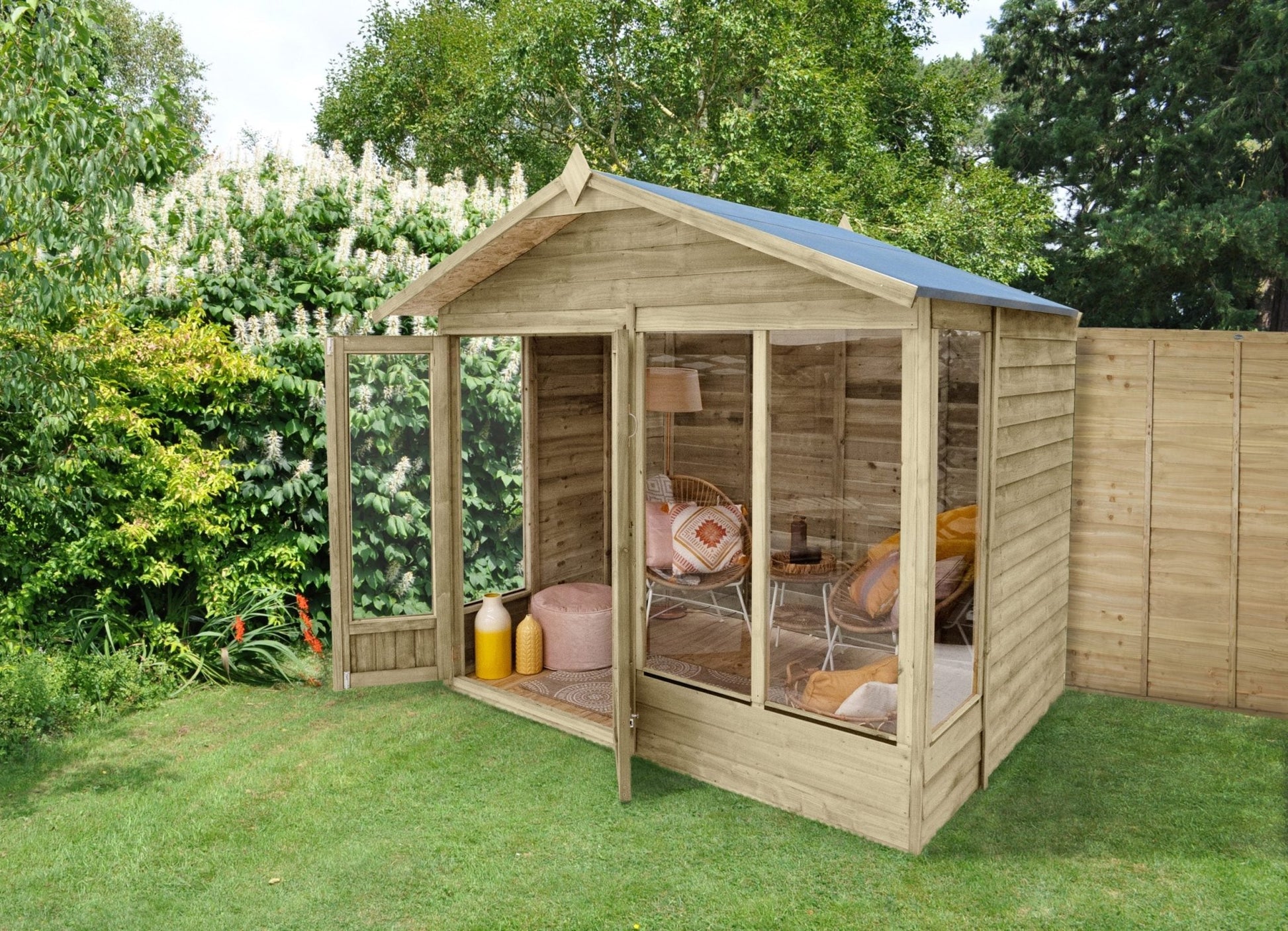 Forest 4LIFE Apex Summerhouse 8×6 – Double Door – 4 Window - JJ Building Materials