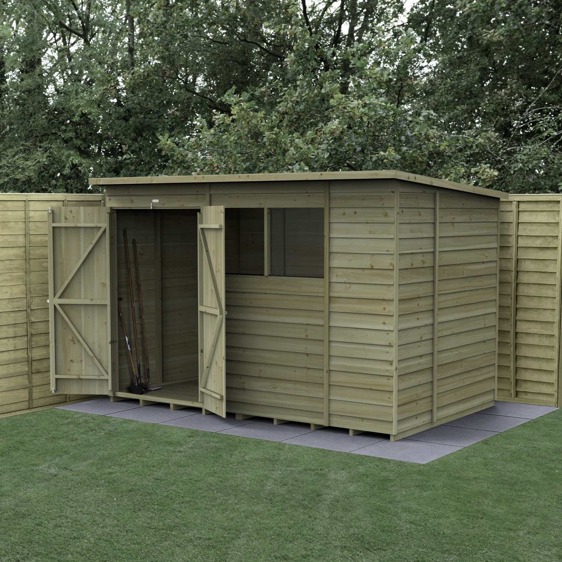 Forest 4LIFE Pent Shed 10x6 - 2 Windows - Double Door - JJ Building Materials