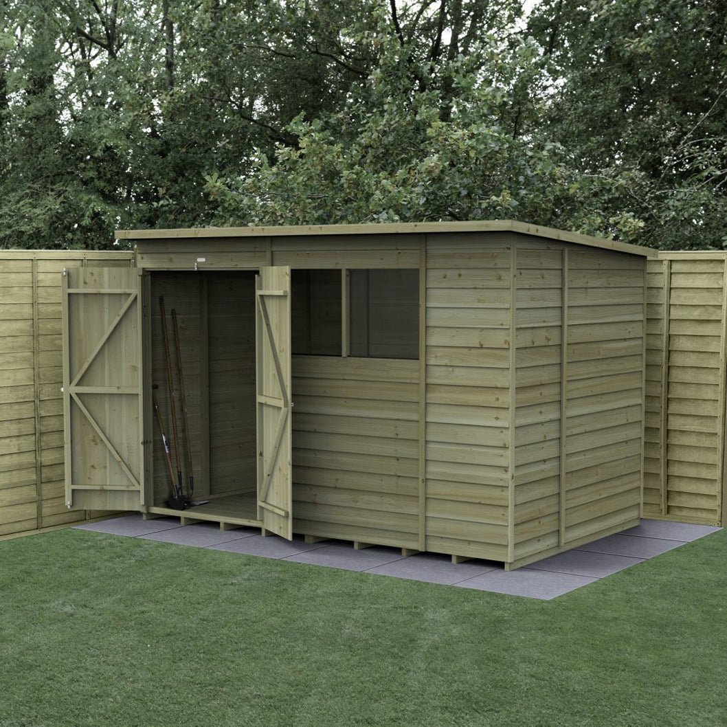 Forest 4LIFE Pent Shed 10x6 - 2 Windows - Double Door - JJ Building Materials