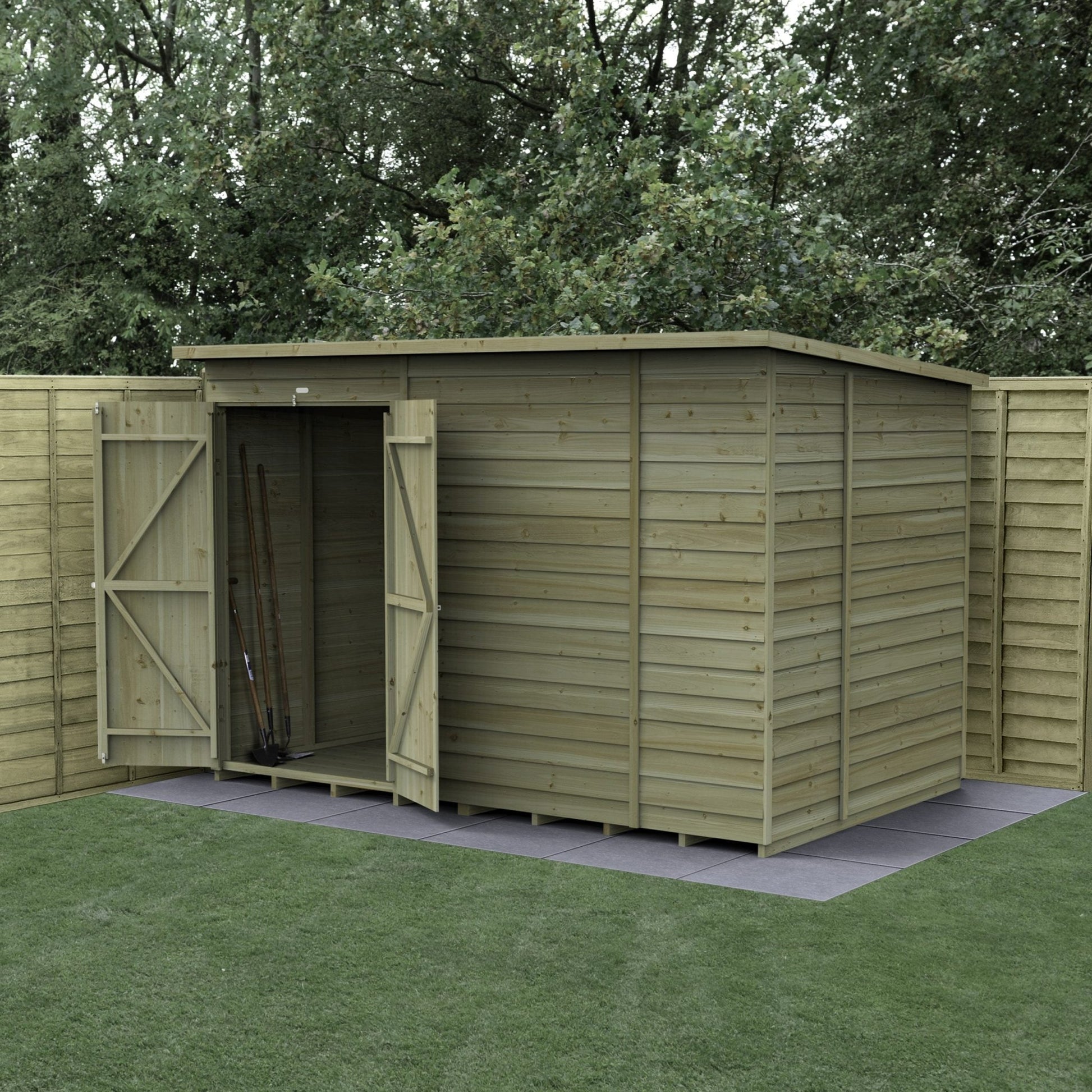 Forest 4LIFE Pent Shed 10x6 - No Windows - Double Door - JJ Building Materials
