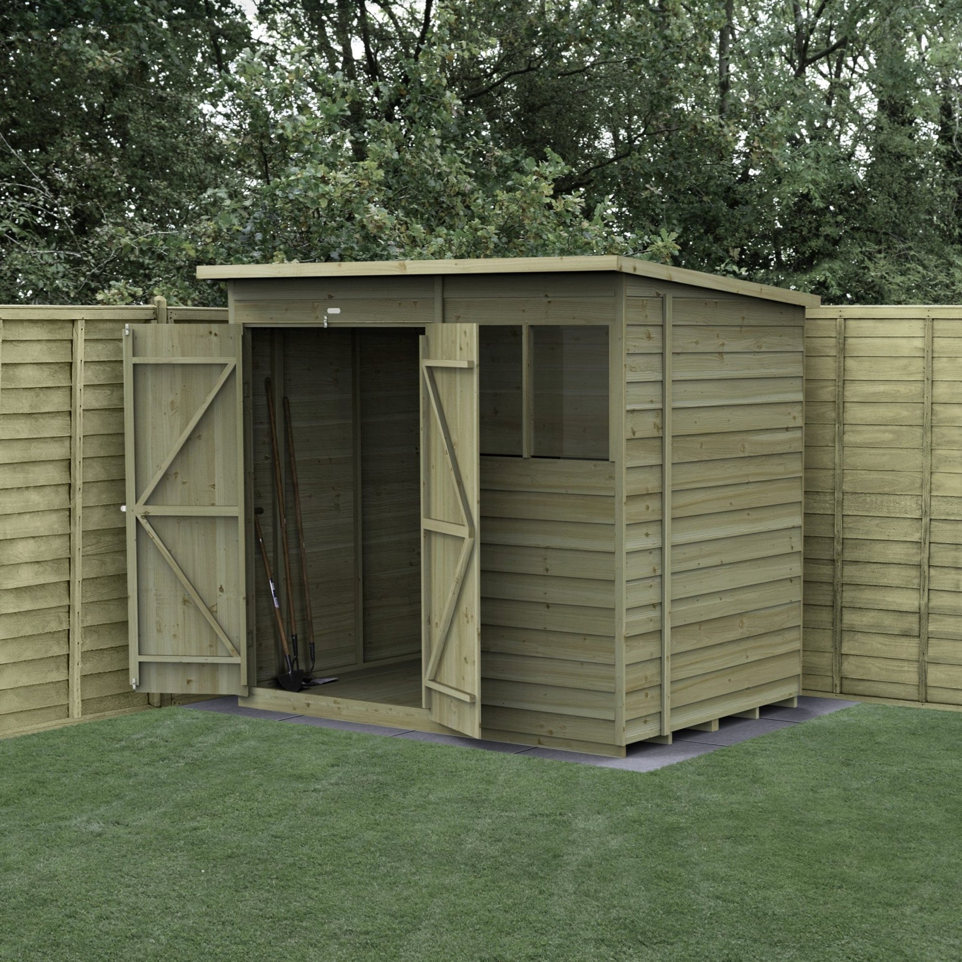 Forest 4LIFE Pent Shed 7x5 - 2 Windows - Double Door - JJ Building Materials